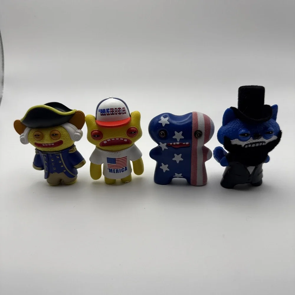 (4)Fuggler 250 Years USA Anniversary 2 Rare Flocked (Fuzzy) Figures